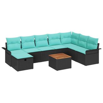vidaXL Conjunto De Sof&aacute;s De Jard&iacute;n Con Coj&iacute;n 9 Pcs Negro Polirat&aacute;n Vidaxl