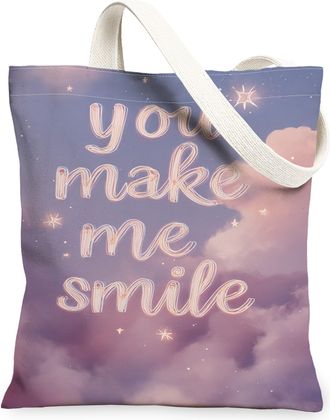 Generic Fanciful Cloud Canvas Tote Bags, Inspirational Quote Pattern Reusable Grocery Bags, Summer Lightweight Washable Shoulder St, Violet, 13x15 Inch