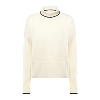 Pinko Turtlenecks, female, White, Size: M Merino Cashmere Sweater with Contrast Details