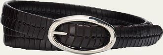 Brunello Cucinelli Mens Chevron-Effect Braided Leather Belt
