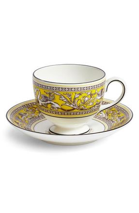 Wedgwood Florentine Bone China Teacup & Saucer Set in Citron at Nordstrom