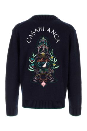 Casablanca Mens Navy Blue Wool Blend Cardigan Hotelemblem Exterior: Cashmere Maglieria Sweater