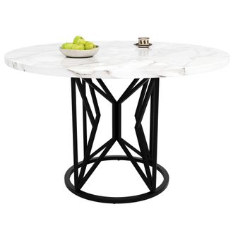 STILVORA Mesa De Comedor Redonda En Mdf Y Metal Con Motivo Marmoleado, Patas Ajustables - 100&times;100&times;76 Cm, Negro