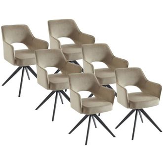 Vente-Unique Sedia girevole con braccioli in Velluto e Metallo Nero Beige - Lotto di 6 - konya