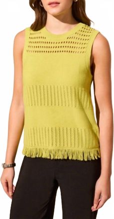 Tribal Sleeveless Fringe Hem Crew Neck Sweater In Avocado
