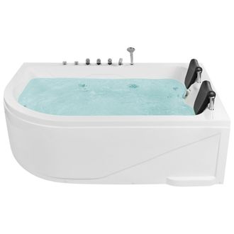 Beliani Ba&ntilde;era De Hidromasaje Esquinera De Acr&iacute;lico Blanco Con Luces Led Izquierda 2 Reposacabezas Calama
