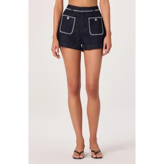 ASTR the Label Bobbie Stitch Detail High Waist Shorts in Dark Denim at Nordstrom, Size Medium