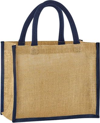 Westford Mill Natural Starched Jute Midi Tote Bag - Natural/Navy Tote bag - Bag for men & for women - One Size shopper bag, travel bag, gym bag