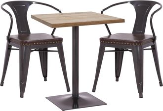 Hhg Hhg - Nunca Usado] Set Mesa Bistro 2x Silla Comedor 469d, Silla Mesa Cocina Silla Gastronom&iacute;a Mvg, Negro-marr&oacute;n, Mesa Marr&oacute;n Claro
