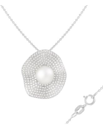 Splendid Pearls Silver 9Mm Pearl Cz Pendant