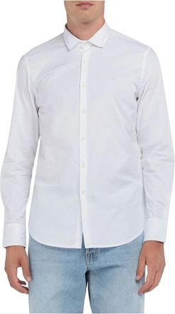 Replay Slim-Fit Poplin Shirt - Heren - Casual Overhemden - Wit - 2XL - Katoen - Overhemden
