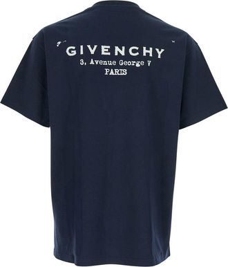 Givenchy Mens Blue T-Shirt With Logo Cotton T-Shirts And Polos
