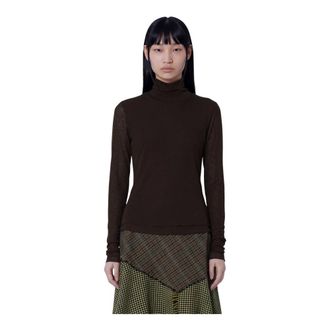 Ganni Turtleneck de Malla Marl - Tops - Mujer - Marr&oacute;n - 2XS