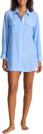 Tommy Bahama Cotton Voile Cover-Up Boyfriend Shirt in Mountain Bluebell at Nordstrom, Size X-Small