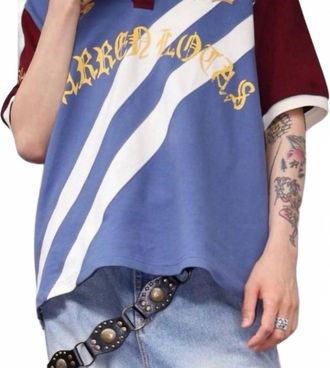 Warren Lotas Reaper Academy Polo In Blue/cream/burgundy