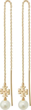 Tory Burch Kira Imitation Pearl Threader Drop Earrings in Tory Gold /Pearl at Nordstrom