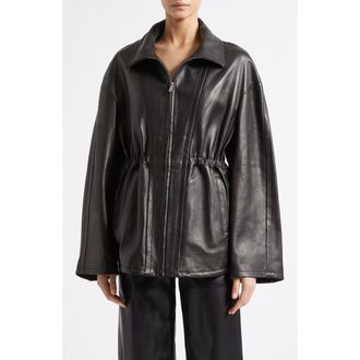 Nour Hammour Passage Relaxed Fit Leather Jacket in Noir Classique at Nordstrom, Size 36