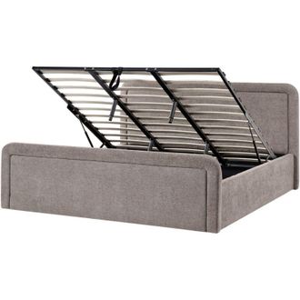 Beliani Ottoman Bed Taupe Fabric Upholstery EU Super King Size Headboard Lift-Up Storage Function Scandi VIVIERS
