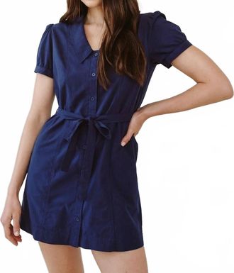 Bella Dahl Short Sleeve Seamed Collar Dress In Navy