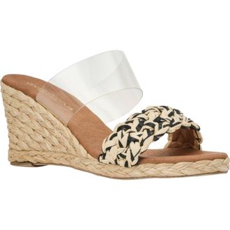 Andr&eacute; Assous Anfisa Wedge Sandal in Clear/black/natural at Nordstrom, Size 10
