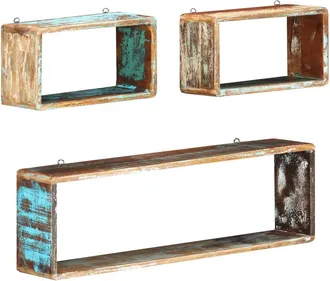 vidaXL Vidaxl - Juego De Estantes Cubo De Pared 3 Pzas Madera Maciza Reciclada