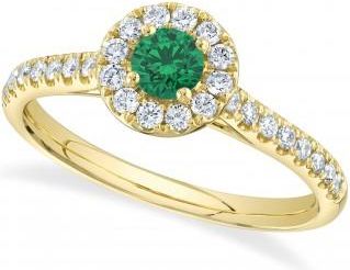 Allurez Round Emerald Solitaire & Diamond Engagement Ring 14 Yellow Gold (0.57ct)