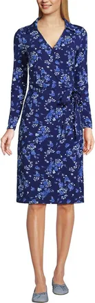 Lands End Cotton Modal Collared Wrap Dress in Deep Sea Navy Poetic Floral at Nordstrom, Size X-Small P