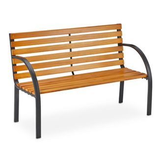 Relaxdays Banco Jard&iacute;n, Asiento 2 Plazas, Listones Madera, Armaz&oacute;n Acero, Balc&oacute;n Y Terraza, 84 X 122 X 60 Cm, Natural - Relaxdays