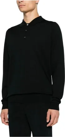 John Smedley Belper Polo - Heren - Ronde hals truien - Zwart - L - Wol - Truien & Vesten