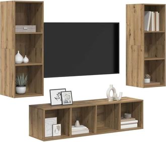 Berkfield Home TV Cabinet Set with Shelf 3 pcs Artisan oak 37 x 37 x 142.5 cm in Brown