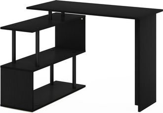 Furinno Moore L-Shape Computer Desk with 3-Tier Shelves, Americano/Black