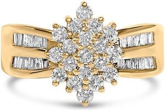 House of Brilliance 10K Gold 1.0 Cttw Diamond Floral Cluster Band Statement Ring in Yellow Gold at Nordstrom, Size 6.5