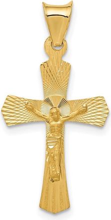 Diamond2Deal 14k Yellow Gold Polished Satin and Diamond-Cut Crucifix Pendant