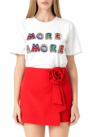 endless rose More Amore Embellished Cotton Graphic Shirt in White at Nordstrom, Size Medium