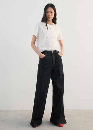 Mango Maglietta cotone strass bianco - Donna - XS - MANGO