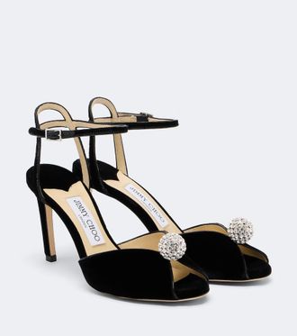Jimmy Choo London Sandalias Sacora de terciopelo con cristales