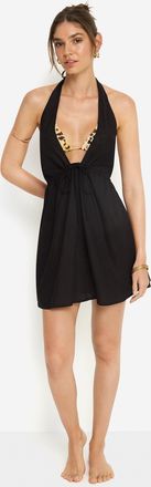 Lascana Neckholderkleid LSCN BY LASCANA, Damen, Gr. 34, N-Gr, schwarz, Web, Obermaterial: 58% Viskose, 28% Baumwolle, 14% Leinen, unifarben, figurumspielend m