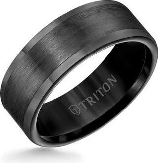 Triton 8MM Tungsten Carbide Ring with Satin Finish Flat Center and Round Edge in Black at Nordstrom, Size 10.5