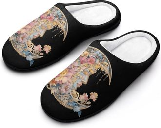 Generic Moon Flower Mens House Slippers Memory Foam Washable Cotton Slip on Home Shoes
