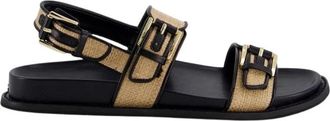 Michael Kors Nia Flat Sandal - Dames - Sandalen - Zwart - 38 1/2 EU - Leer - Schoenen