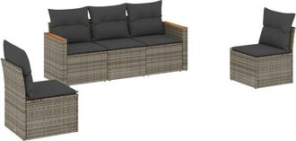 vidaXL Juego De Sof&aacute;s Jard&iacute;n Con Cojines 5 Pzas Rat&aacute;n Sint&eacute;tico Gris Vidaxl