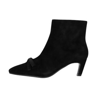 Stefano Lauran Enkellaarsjes met puntige neus en strik - Dames - Schoenen - Zwart - Maat: 38 1/2 EU Leer