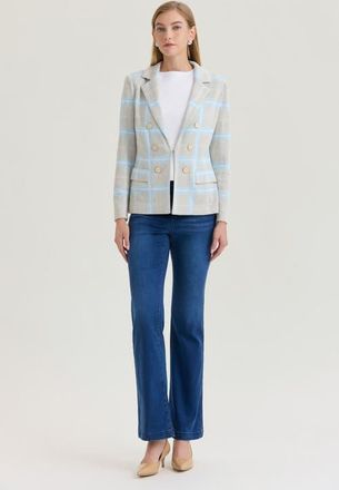 Ming Wang Heritage Plaid Knit Blazer in Limestone/serene/white at Nordstrom, Size X-Large P
