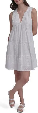 DKNY Sleeveless Eyelet Dress in Clover White at Nordstrom Rack, Size X-Large