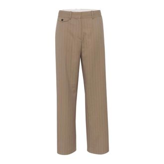 Karen by Simonsen Straight Trousers, female, Brown, S, Pinstripe Straight-Leg Trousers Walnut