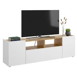 Dmora Dmora - Mueble Tv Etna, Aparador Bajo Para Sal&oacute;n, Aparador Tv Para Sal&oacute;n, 142x35h44 Cm, Blanco Y Roble Nodi
