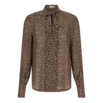 Brunello Cucinelli Lavalli&egrave;re Silk Shirt - female - Brunello Cucinelli - Shirts - Brown - XS - Blouses & Shirts