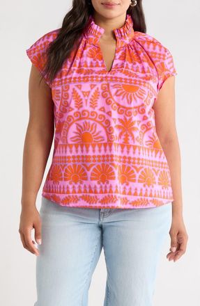 Sugarlips Ikat Ruffle Trim Top in Pink-Orange at Nordstrom, Size 3 X