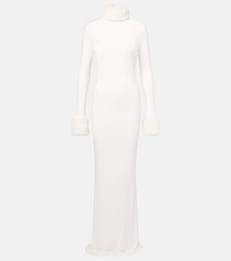 New Arrivals Priscilla faux fur-trimmed satin gown