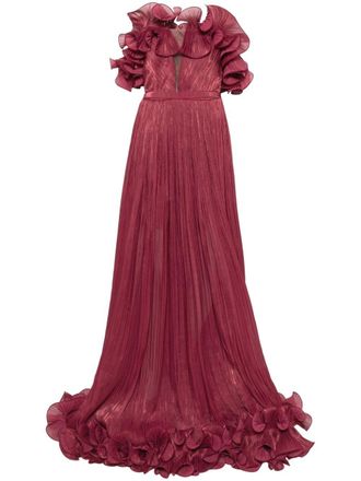 Ana Radu ruffle-trim gown - women - Polyester - 3XL - Red